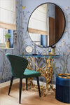 Blue Botanical Wall Mural, Butterfly Flowers Chinoiserie Wallpaper, Nature Theme Custom Size Wall Covering, Non - Woven, Non - Pasted, Removable, Washable - Adawall Wallpaper - Registered Trade Accounts Only, Wallpaper Wholesale Account - FJ305-3 - Adawall Wholesale - Wallpaper Wholesaler
