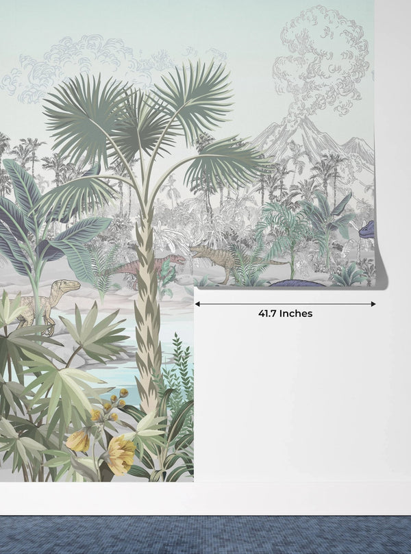 Blue Dino World Wallpaper, Jungle Mural, Oversized Custom Size Wall Art, Non - Woven, Non - Adhesive, Modern Wall Paper, Removable - Adawall Wallpaper - Registered Trade Accounts Only, Wallpaper Wholesale Account - W77756 - Adawall Wholesale - Wallpaper Wholesaler