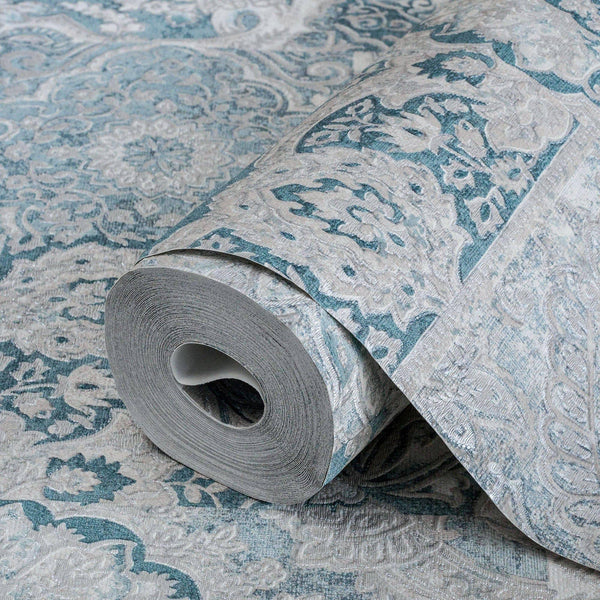 Blue Elegant Patchwork Deep Embossed Wallpaper, 3D Textured Luxury Damask Wallcovering - Adawall Wallpaper - Registered Trade Accounts Only, Wallpaper Wholesale Account - 9911-5 - Adawall Wholesale - Wallpaper Wholesaler