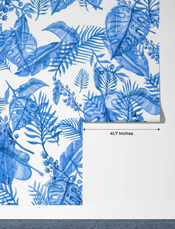 Blue Tropic Plants Wallpaper, Aquamarine Tropical Mural, Oversized Custom Size Wall Art, Non - Woven, Non - Adhesive, Modern Wall Paper, Removable - Adawall Wallpaper - Registered Trade Accounts Only, Wallpaper Wholesale Account - W77554 - Adawall Wholesale - Wallpaper Wholesaler