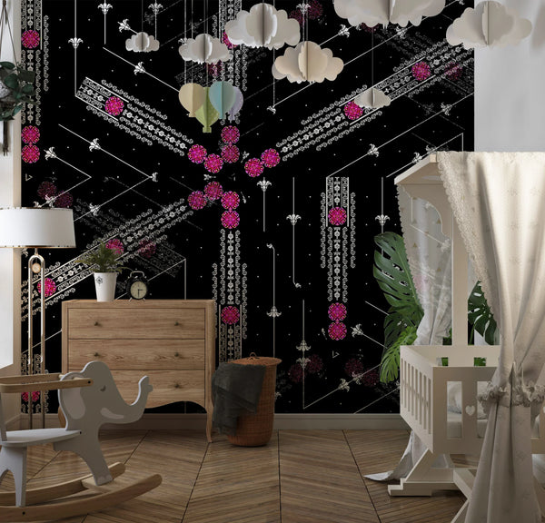 Digitally Design Wallpaper, Abstract Geometric Mural, Oversized Custom Size Wall Art, Non-Woven, Non-Adhesive, Modern Wall Paper, Removable