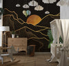 Mountain Gold Line Art Wallpaper, Black Background Mural, Oversized Custom Size Wall Art, Non-Woven, Non-Adhesive, Modern Wall Paper, Removable