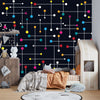 Colorful Lines, Dots Wallpaper, Black Background Mural, Oversized Custom Size Wall Art, Non-Woven, Non-Adhesive, Modern Wall Paper, Removable