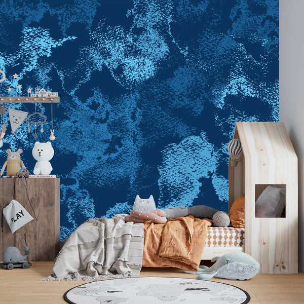 Dirty Blue Wallpaper, Navy Pattern Mural, Oversized Custom Size Wall Art, Non-Woven, Non-Adhesive, Modern Wall Paper, Removable