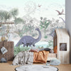 Blue Dino World Wallpaper, Jungle Mural, Oversized Custom Size Wall Art, Non-Woven, Non-Adhesive, Modern Wall Paper, Removable