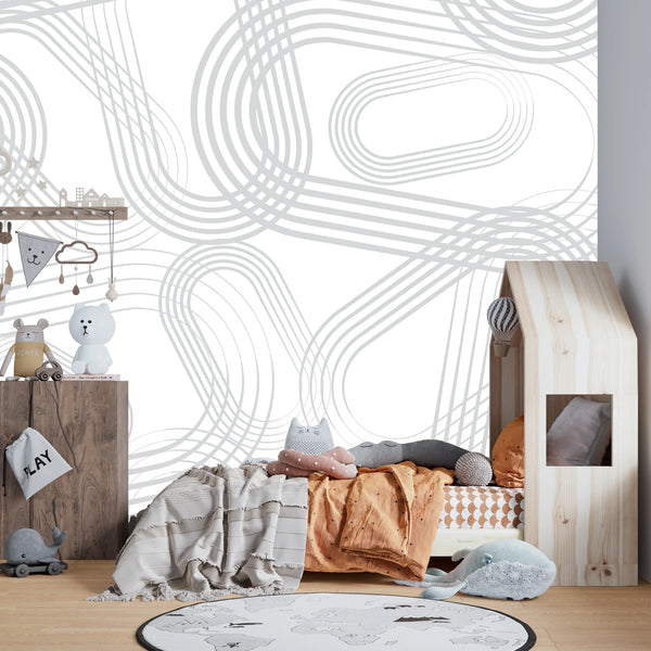 Abstract Gray Lines Wallpaper, Seamless Pattern Mural, Oversized Custom Size Wall Art, Non-Woven, Non-Adhesive, Modern Wall Paper, Removable