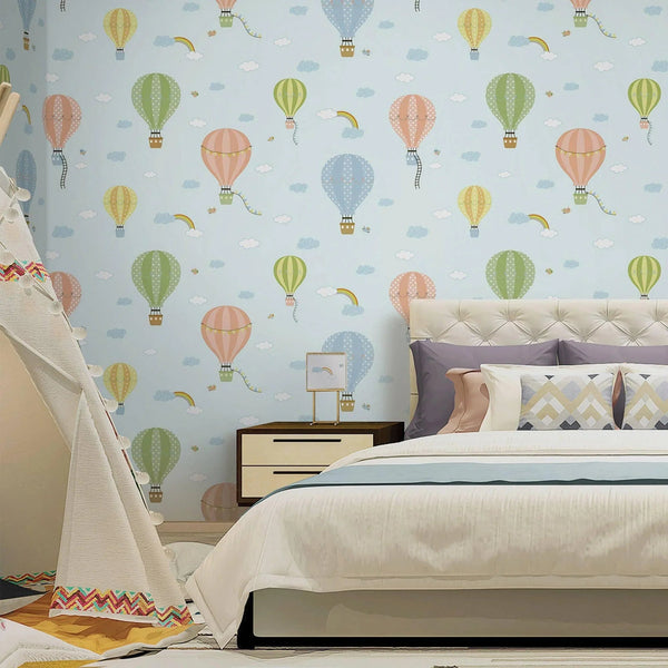 Boys Room Blue Wallpaper, Textured Hot Air Balloon Wallpaper, Boys Bedroom Wall Paper, Nursery Wallcovering, 114 sqft Roll, Washable, Sturdy - Adawall Wallpaper - Registered Trade Accounts Only, Wallpaper Wholesale Account - 8901-1 - Adawall Wholesale - Wallpaper Wholesaler