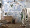 Blue Toile Jungle Wallpaper, African Animals Mural, Oversized Custom Size Wall Art, Non-Woven, Non-Adhesive, Modern Wall Paper, Removable