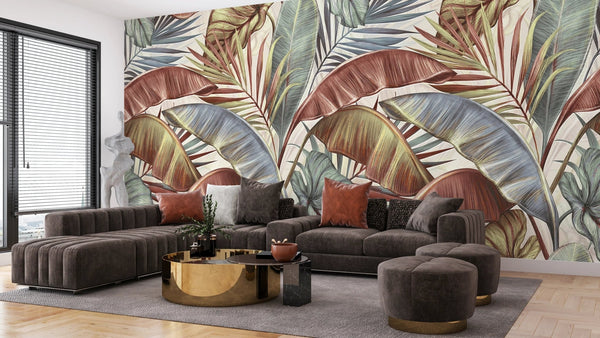 Brown and Green Leaves Wallpaper, Natural Wall Mural, Oversized Custom Size Wall Art, Non - Woven, Non - Adhesive, Modern Wall Paper, Removable - Adawall Wallpaper - Registered Trade Accounts Only, Wallpaper Wholesale Account - W77491 - Adawall Wholesale - Wallpaper Wholesaler