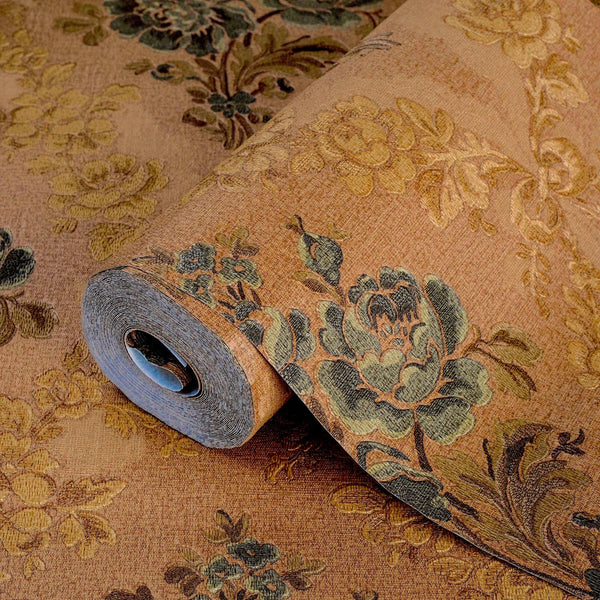 Brown Floral Embossed Wallpaper, Turquoise Flowers Home Wall Decor, Aesthetic Wallpaper, Textured Wallcovering Non - Adhesive and Non - Peel and Stick - Adawall Wallpaper - Registered Trade Accounts Only, Wallpaper Wholesale Account - 5802-5 - Adawall Wholesale - Wallpaper Wholesaler