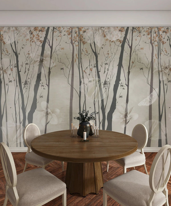 Brown Floral Wallpaper, Trees Mural, Oversized Custom Size Wall Art, Non - Woven, Non - Adhesive, Modern Wall Paper, Removable - Adawall Wallpaper - Registered Trade Accounts Only, Wallpaper Wholesale Account - W77599 - Adawall Wholesale - Wallpaper Wholesaler