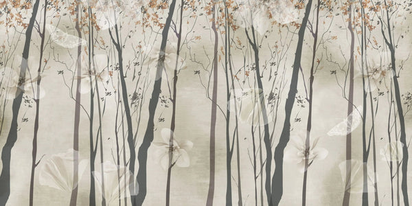 Brown Floral Wallpaper, Trees Mural, Oversized Custom Size Wall Art, Non - Woven, Non - Adhesive, Modern Wall Paper, Removable - Adawall Wallpaper - Registered Trade Accounts Only, Wallpaper Wholesale Account - W77599 - Adawall Wholesale - Wallpaper Wholesaler