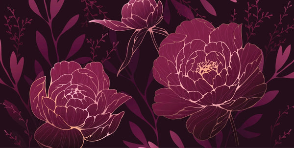 Burgundy Peonies Wallpaper, Luxury Mural, Oversized Custom Size Wall Art, Non - Woven, Non - Adhesive, Modern Wall Paper, Removable - Adawall Wallpaper - Registered Trade Accounts Only, Wallpaper Wholesale Account - W77931 - Adawall Wholesale - Wallpaper Wholesaler