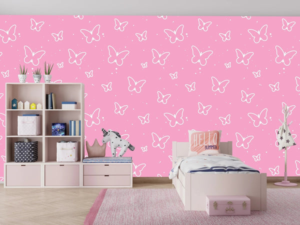 Butterflies, Pink Background Wallpaper, Seamless Pattern Mural, Oversized Custom Size Wall Art, Non - Woven, Non - Adhesive, Modern Wall Paper, Removable - Adawall Wallpaper - Registered Trade Accounts Only, Wallpaper Wholesale Account - W78017 - Adawall Wholesale - Wallpaper Wholesaler