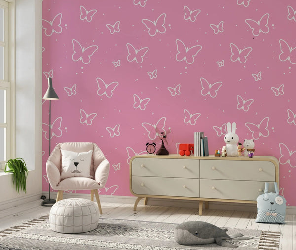 Butterflies, Pink Background Wallpaper, Seamless Pattern Mural, Oversized Custom Size Wall Art, Non - Woven, Non - Adhesive, Modern Wall Paper, Removable - Adawall Wallpaper - Registered Trade Accounts Only, Wallpaper Wholesale Account - W78017 - Adawall Wholesale - Wallpaper Wholesaler