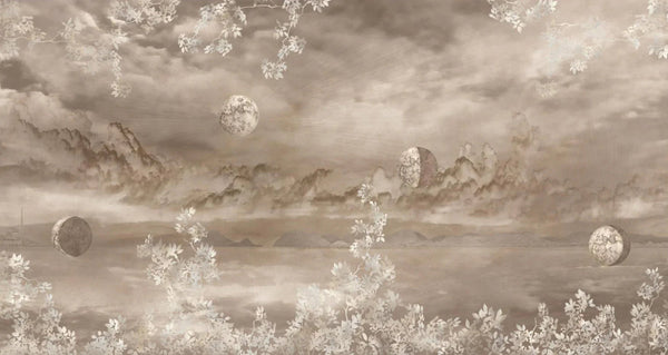 Celestial Moon Wall Mural, Moon Phases Beige Wallpaper, Large Space Custom Size Wall Covering, Non - Woven, Non - Pasted, Removable, Washable, Art - Adawall Wallpaper - Registered Trade Accounts Only, Wallpaper Wholesale Account - SE303-2 - Adawall Wholesale - Wallpaper Wholesaler