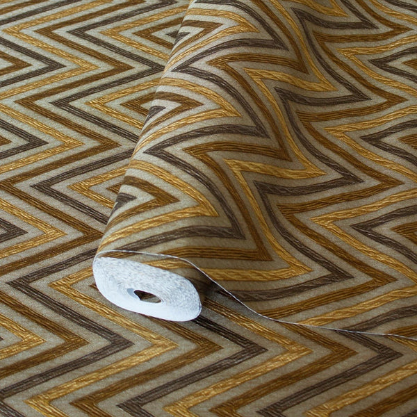 Chevron Wallpaper, Brown, Yellow Geometric Deep Embossed Zigzag Pattern Geometric Wallcovering - Adawall Wallpaper - Registered Trade Accounts Only, Wallpaper Wholesale Account - 1509-4 - Adawall Wholesale - Wallpaper Wholesaler