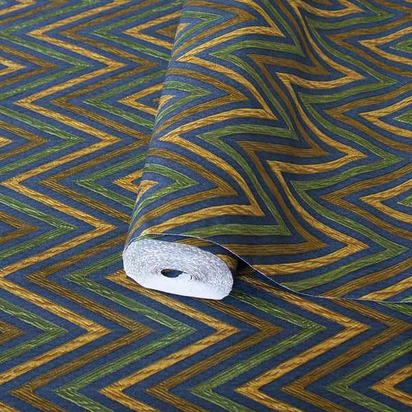 Chevron Wallpaper, Green, Blue, Yellow Geometric Deep Embossed Zigzag Pattern Geometric Wallcovering - Adawall Wallpaper - Registered Trade Accounts Only, Wallpaper Wholesale Account - 1509-5 - Adawall Wholesale - Wallpaper Wholesaler