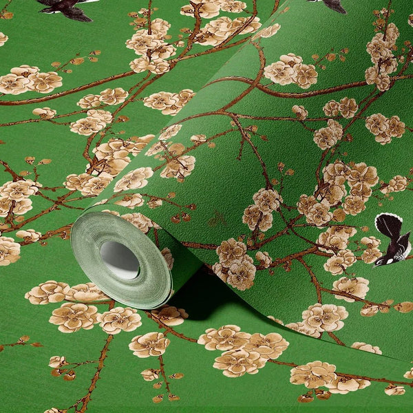 Chinoiserie Birds Floral Wall Mural, Green Flowers Blossom Wallpaper, Large, Oversized Elegant Custom Size Wall Art, Non - Woven, Non - Pasted, Modern - Adawall Wallpaper - Registered Trade Accounts Only, Wallpaper Wholesale Account - SE316-1 - Adawall Wholesale - Wallpaper Wholesaler