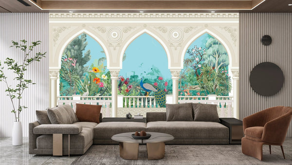 Chinoiserie Garden Arch Wallpaper, Peacock Mural, Oversized Custom Size Wall Art, Non - Woven, Non - Adhesive, Modern Wall Paper, Removable - Adawall Wallpaper - Registered Trade Accounts Only, Wallpaper Wholesale Account - W77785 - Adawall Wholesale - Wallpaper Wholesaler