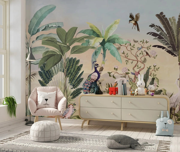 Chinoiserie Style Wallpaper, Birds, Plants Mural, Oversized Custom Size Wall Art, Non - Woven, Non - Adhesive, Modern Wall Paper, Removable - Adawall Wallpaper - Registered Trade Accounts Only, Wallpaper Wholesale Account - W77809 - Adawall Wholesale - Wallpaper Wholesaler