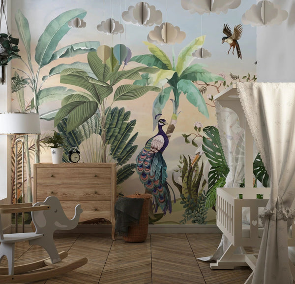 Chinoiserie Style Wallpaper, Birds, Plants Mural, Oversized Custom Size Wall Art, Non - Woven, Non - Adhesive, Modern Wall Paper, Removable - Adawall Wallpaper - Registered Trade Accounts Only, Wallpaper Wholesale Account - W77809 - Adawall Wholesale - Wallpaper Wholesaler