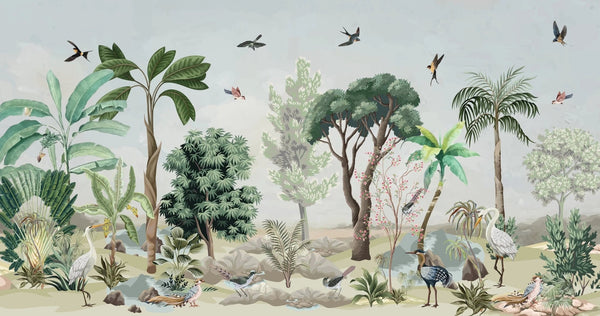Chinoiserie Wallpaper, Birds, Jungle Mural, Oversized Custom Size Wall Art, Non - Woven, Non - Adhesive, Modern Wall Paper, Removable - Adawall Wallpaper - Registered Trade Accounts Only, Wallpaper Wholesale Account - W77670 - Adawall Wholesale - Wallpaper Wholesaler
