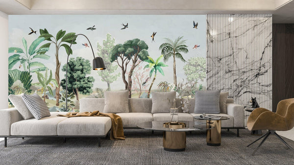Chinoiserie Wallpaper, Birds, Jungle Mural, Oversized Custom Size Wall Art, Non - Woven, Non - Adhesive, Modern Wall Paper, Removable - Adawall Wallpaper - Registered Trade Accounts Only, Wallpaper Wholesale Account - W77670 - Adawall Wholesale - Wallpaper Wholesaler