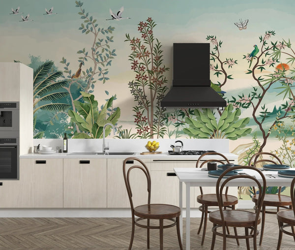 Chinoiserie Wallpaper, Floral Trees and Birds Mural, Oversized Custom Size Wall Art, Non - Woven, Non - Adhesive, Modern Wall Paper, Removable - Adawall Wallpaper - Registered Trade Accounts Only, Wallpaper Wholesale Account - W77708 - Adawall Wholesale - Wallpaper Wholesaler