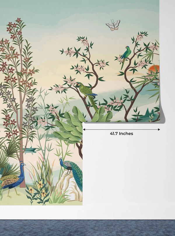 Chinoiserie Wallpaper, Floral Trees and Birds Mural, Oversized Custom Size Wall Art, Non - Woven, Non - Adhesive, Modern Wall Paper, Removable - Adawall Wallpaper - Registered Trade Accounts Only, Wallpaper Wholesale Account - W77708 - Adawall Wholesale - Wallpaper Wholesaler