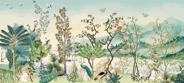 Chinoiserie Wallpaper, Floral Trees and Birds Mural, Oversized Custom Size Wall Art, Non - Woven, Non - Adhesive, Modern Wall Paper, Removable - Adawall Wallpaper - Registered Trade Accounts Only, Wallpaper Wholesale Account - W77708 - Adawall Wholesale - Wallpaper Wholesaler