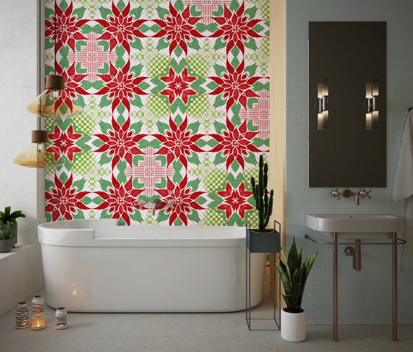 Christmas Poinsettia Wallpaper, Seamless Pattern Mural, Oversized Custom Size Wall Art, Non - Woven, Non - Adhesive, Modern Wall Paper, Removable - Adawall Wallpaper - Registered Trade Accounts Only, Wallpaper Wholesale Account - W78031 - Adawall Wholesale - Wallpaper Wholesaler