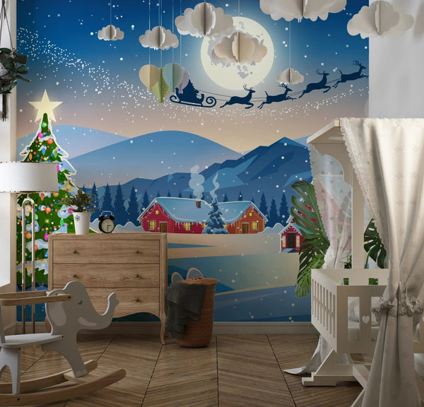 Christmas, Santa Wallpaper, Winter Landscape Mural, Oversized Custom Size Wall Art, Non - Woven, Non - Adhesive, Modern Wall Paper, Removable - Adawall Wallpaper - Registered Trade Accounts Only, Wallpaper Wholesale Account - W78122 - Adawall Wholesale - Wallpaper Wholesaler