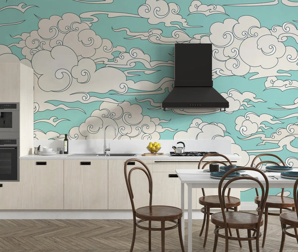 Clouds, Blue Background Wallpaper, Seamless Pattern Mural, Oversized Custom Size Wall Art, Non - Woven, Non - Adhesive, Modern Wall Paper, Removable - Adawall Wallpaper - Registered Trade Accounts Only, Wallpaper Wholesale Account - W77694 - Adawall Wholesale - Wallpaper Wholesaler