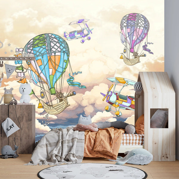 Colorful Balloons Wallpaper, Airplanes Mural, Oversized Custom Size Wall Art, Non - Woven, Non - Adhesive, Modern Wall Paper, Removable - Adawall Wallpaper - Registered Trade Accounts Only, Wallpaper Wholesale Account - W78140 - Adawall Wholesale - Wallpaper Wholesaler