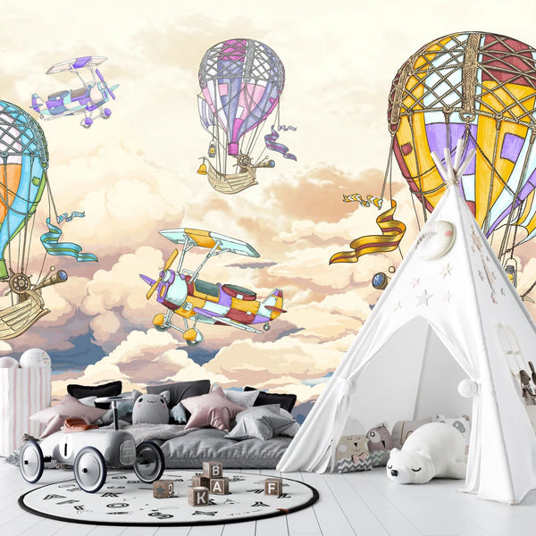 Colorful Balloons Wallpaper, Airplanes Mural, Oversized Custom Size Wall Art, Non - Woven, Non - Adhesive, Modern Wall Paper, Removable - Adawall Wallpaper - Registered Trade Accounts Only, Wallpaper Wholesale Account - W78140 - Adawall Wholesale - Wallpaper Wholesaler