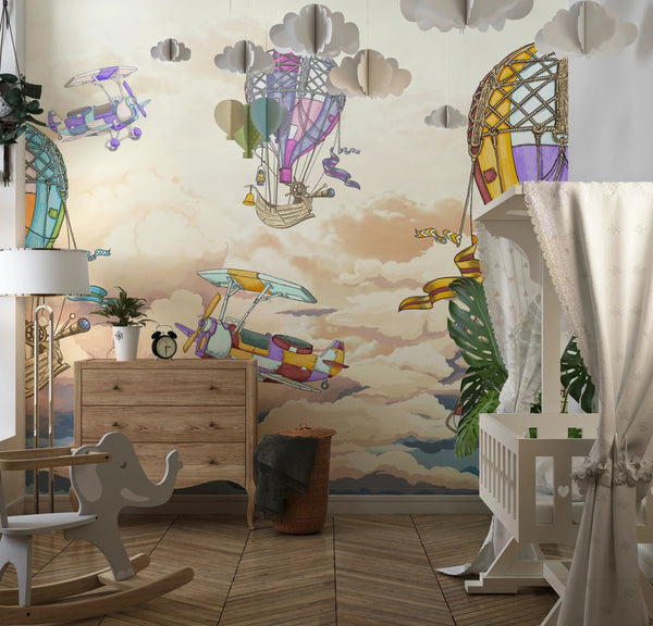 Colorful Balloons Wallpaper, Airplanes Mural, Oversized Custom Size Wall Art, Non - Woven, Non - Adhesive, Modern Wall Paper, Removable - Adawall Wallpaper - Registered Trade Accounts Only, Wallpaper Wholesale Account - W78140 - Adawall Wholesale - Wallpaper Wholesaler