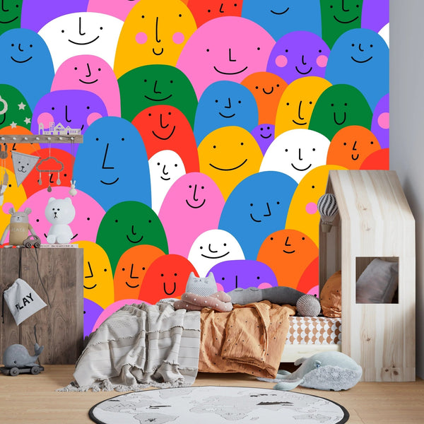 Colorful Cartoon People Wallpaper, Seamless Pattern Mural, Oversized Custom Size Wall Art, Non - Woven, Non - Adhesive, Modern Wall Paper, Removable - Adawall Wallpaper - Registered Trade Accounts Only, Wallpaper Wholesale Account - W78200 - Adawall Wholesale - Wallpaper Wholesaler