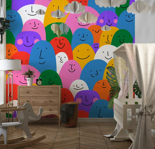 Colorful Cartoon People Wallpaper, Seamless Pattern Mural, Oversized Custom Size Wall Art, Non - Woven, Non - Adhesive, Modern Wall Paper, Removable - Adawall Wallpaper - Registered Trade Accounts Only, Wallpaper Wholesale Account - W78200 - Adawall Wholesale - Wallpaper Wholesaler