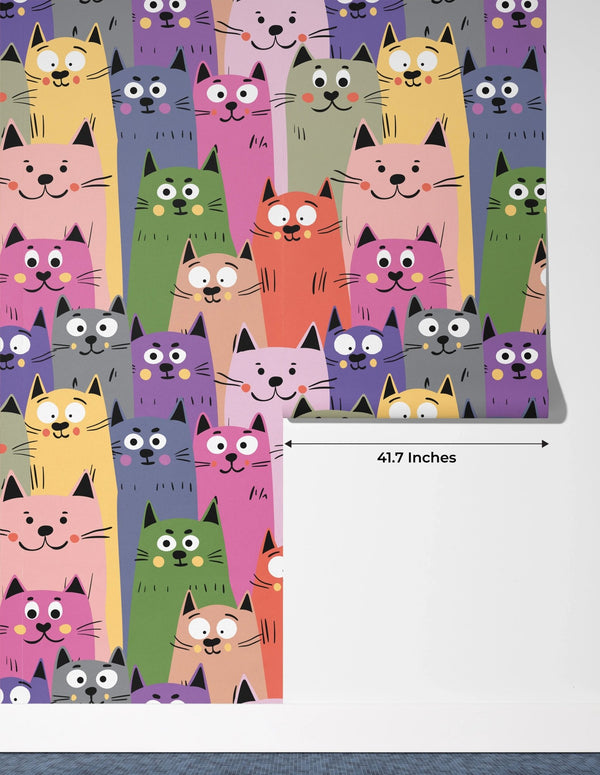 Colorful Cute Kitten Wallpaper, Seamless Pattern Mural, Oversized Custom Size Wall Art, Non - Woven, Non - Adhesive, Modern Wall Paper, Removable - Adawall Wallpaper - Registered Trade Accounts Only, Wallpaper Wholesale Account - W77558 - Adawall Wholesale - Wallpaper Wholesaler