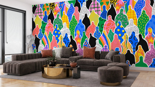 Colorful Diverse People Crowd Wallpaper, Seamless Pattern Mural, Oversized Custom Size Wall Art, Non - Woven, Non - Adhesive, Modern Wall Paper, Removable - Adawall Wallpaper - Registered Trade Accounts Only, Wallpaper Wholesale Account - W78203 - Adawall Wholesale - Wallpaper Wholesaler