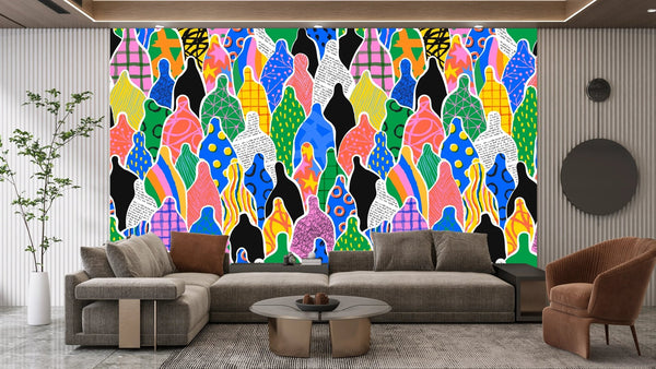 Colorful Diverse People Crowd Wallpaper, Seamless Pattern Mural, Oversized Custom Size Wall Art, Non - Woven, Non - Adhesive, Modern Wall Paper, Removable - Adawall Wallpaper - Registered Trade Accounts Only, Wallpaper Wholesale Account - W78203 - Adawall Wholesale - Wallpaper Wholesaler