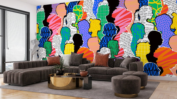 Colorful Diversed People Crowd Wallpaper, Seamless Pattern Mural, Oversized Custom Size Wall Art, Non - Woven, Non - Adhesive, Modern Wall Paper, Removable - Adawall Wallpaper - Registered Trade Accounts Only, Wallpaper Wholesale Account - W78196 - Adawall Wholesale - Wallpaper Wholesaler