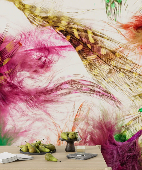 Colorful Feathers Wallpaper, White Background Mural, Oversized Custom Size Wall Art, Non - Woven, Non - Adhesive, Modern Wall Paper, Removable - Adawall Wallpaper - Registered Trade Accounts Only, Wallpaper Wholesale Account - W77601 - Adawall Wholesale - Wallpaper Wholesaler