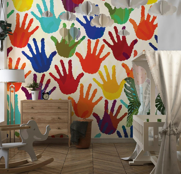 Colorful Hands Wallpaper, Seamless Mural, Oversized Custom Size Wall Art, Non - Woven, Non - Adhesive, Modern Wall Paper, Removable - Adawall Wallpaper - Registered Trade Accounts Only, Wallpaper Wholesale Account - W77843 - Adawall Wholesale - Wallpaper Wholesaler