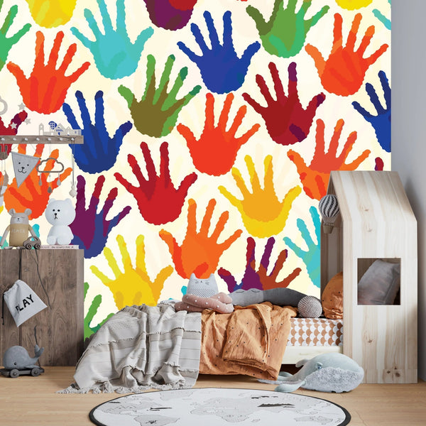 Colorful Hands Wallpaper, Seamless Mural, Oversized Custom Size Wall Art, Non - Woven, Non - Adhesive, Modern Wall Paper, Removable - Adawall Wallpaper - Registered Trade Accounts Only, Wallpaper Wholesale Account - W77843 - Adawall Wholesale - Wallpaper Wholesaler