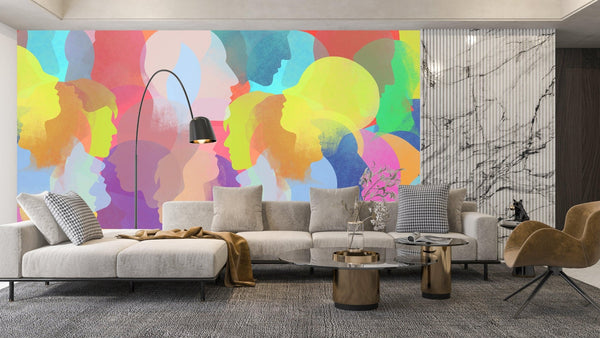 Colorful People Silhouettes Wallpaper, Seamless Pattern Mural, Oversized Custom Size Wall Art, Non - Woven, Non - Adhesive, Modern Wall Paper, Removable - Adawall Wallpaper - Registered Trade Accounts Only, Wallpaper Wholesale Account - W78197 - Adawall Wholesale - Wallpaper Wholesaler