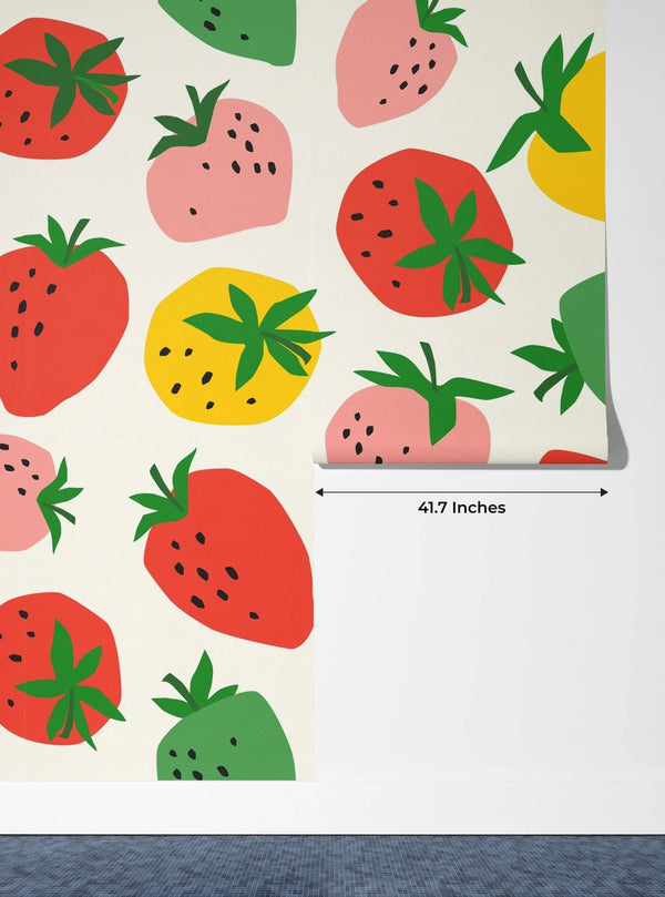 Colorful Strawberries Wallpaper, Seamless Pattern Mural, Oversized Custom Size Wall Art, Non - Woven, Non - Adhesive, Modern Wall Paper, Removable - Adawall Wallpaper - Registered Trade Accounts Only, Wallpaper Wholesale Account - W78064 - Adawall Wholesale - Wallpaper Wholesaler