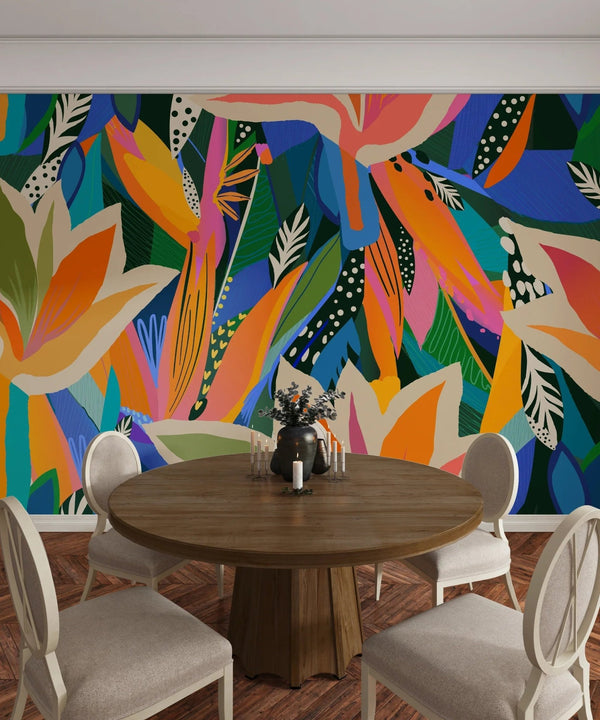 Colorful Tropical Floral Wallpaper, Seamless Pattern Mural, Oversized Custom Size Wall Art, Non - Woven, Non - Adhesive, Modern Wall Paper, Removable - Adawall Wallpaper - Registered Trade Accounts Only, Wallpaper Wholesale Account - W77884 - Adawall Wholesale - Wallpaper Wholesaler
