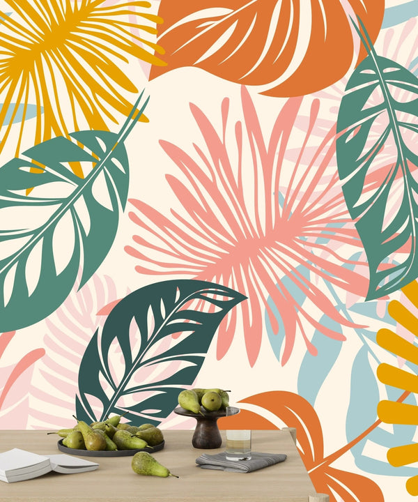 Colorful Tropical Leaves Wallpaper, Seamless Pattern Mural, Oversized Custom Size Wall Art, Non - Woven, Non - Adhesive, Modern Wall Paper, Removable - Adawall Wallpaper - Registered Trade Accounts Only, Wallpaper Wholesale Account - W77733 - Adawall Wholesale - Wallpaper Wholesaler